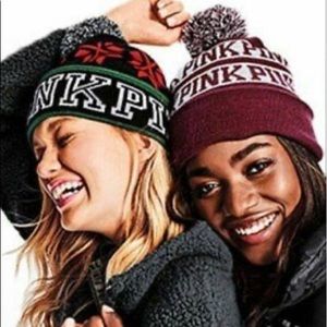 Pink Victoria’s Secret Burgundy Pom Beanie